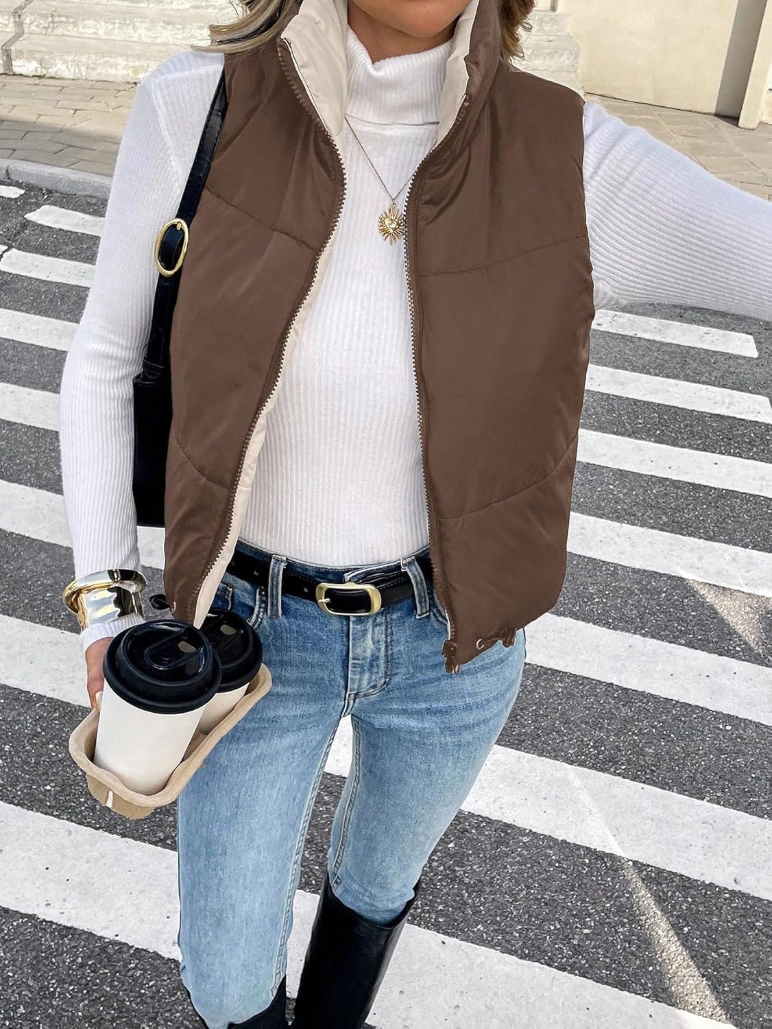 MakeMeChic Women's Puffer Vest High Neck Zip Up Lightweight Sleeveless Padded Coat Fall Winte Outerwear - Image 5