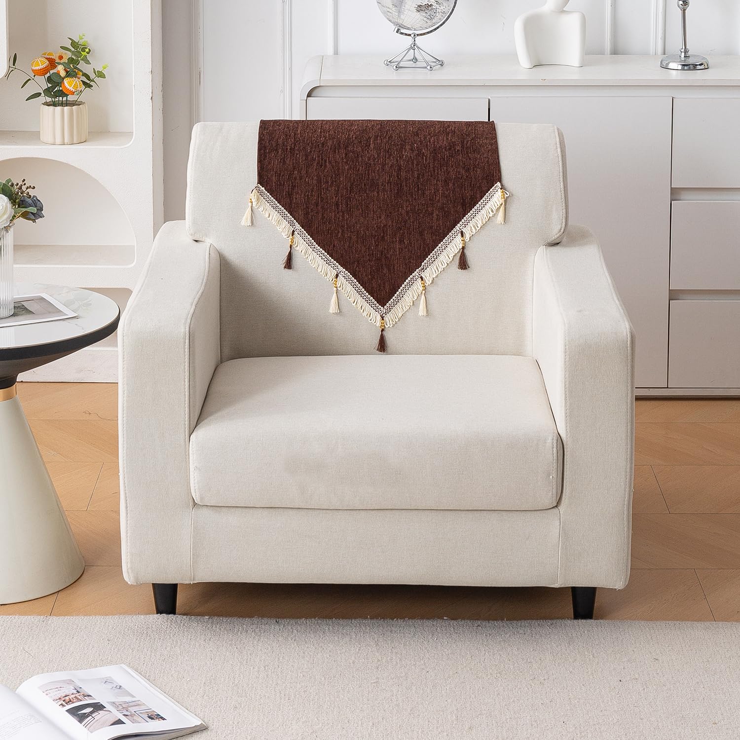HOKIPO 'Serenity Tassel' Chenille Sofa Back Cover with Tassels - 1 Pc Chestnut Luke (IN-894-BR)-image-48
