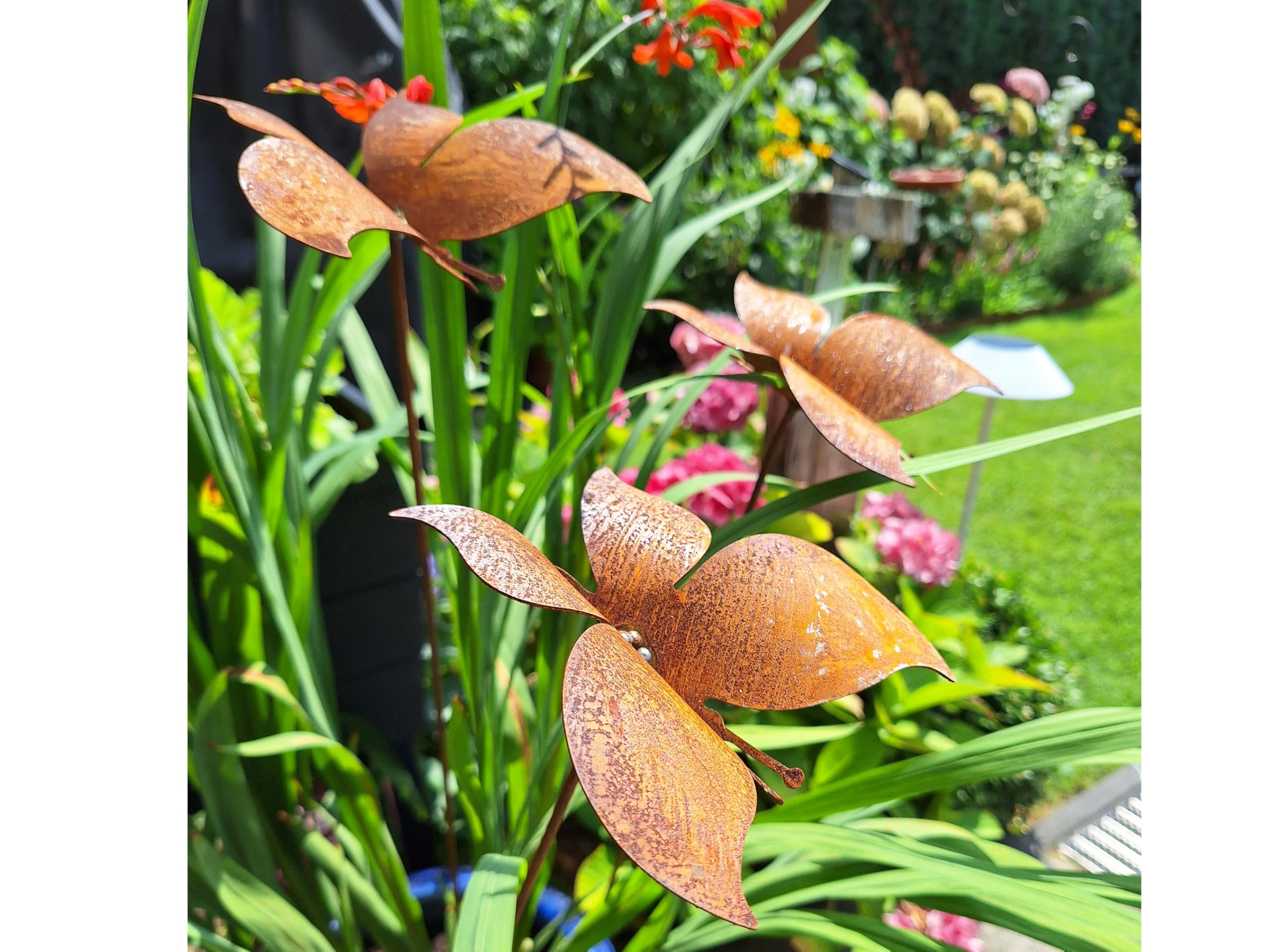 Piquets de jardin chapeau en métal rouillé (lot de 3) pour embellir vos fleurs