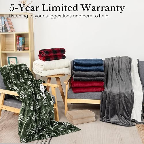 Miniatura 6 de Sunvivi Manta térmica tamaño King, manta eléctrica de doble control, 10 ajustes de calor, 12 horas de apagado automático, franela suave y sherpa,