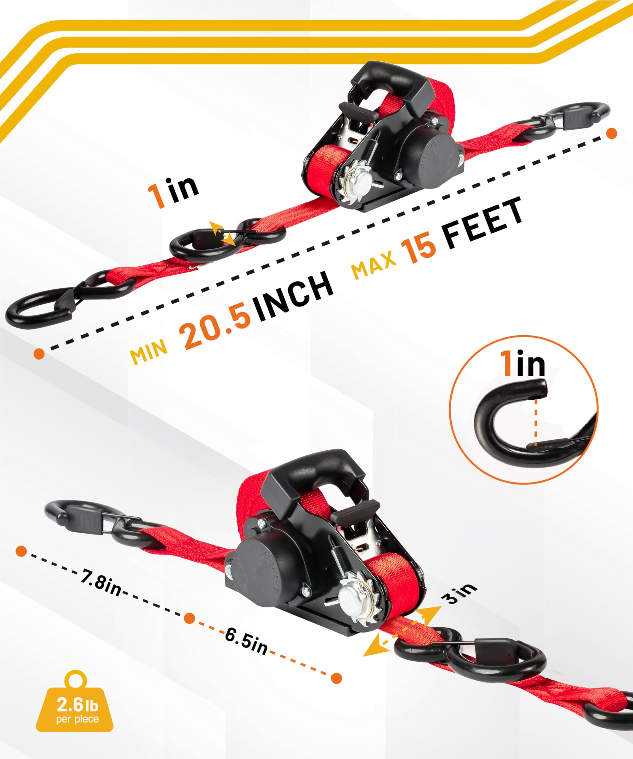 Jetski Sangle D'arrimage à Cliquet – Fabriquée En NZ – Sangle Très Résistante Avec Crochet Flottant En PVC – Pour Jetskis, Seadoo, Waverunner Et PWC – Résistance à La Rupture De 0,8