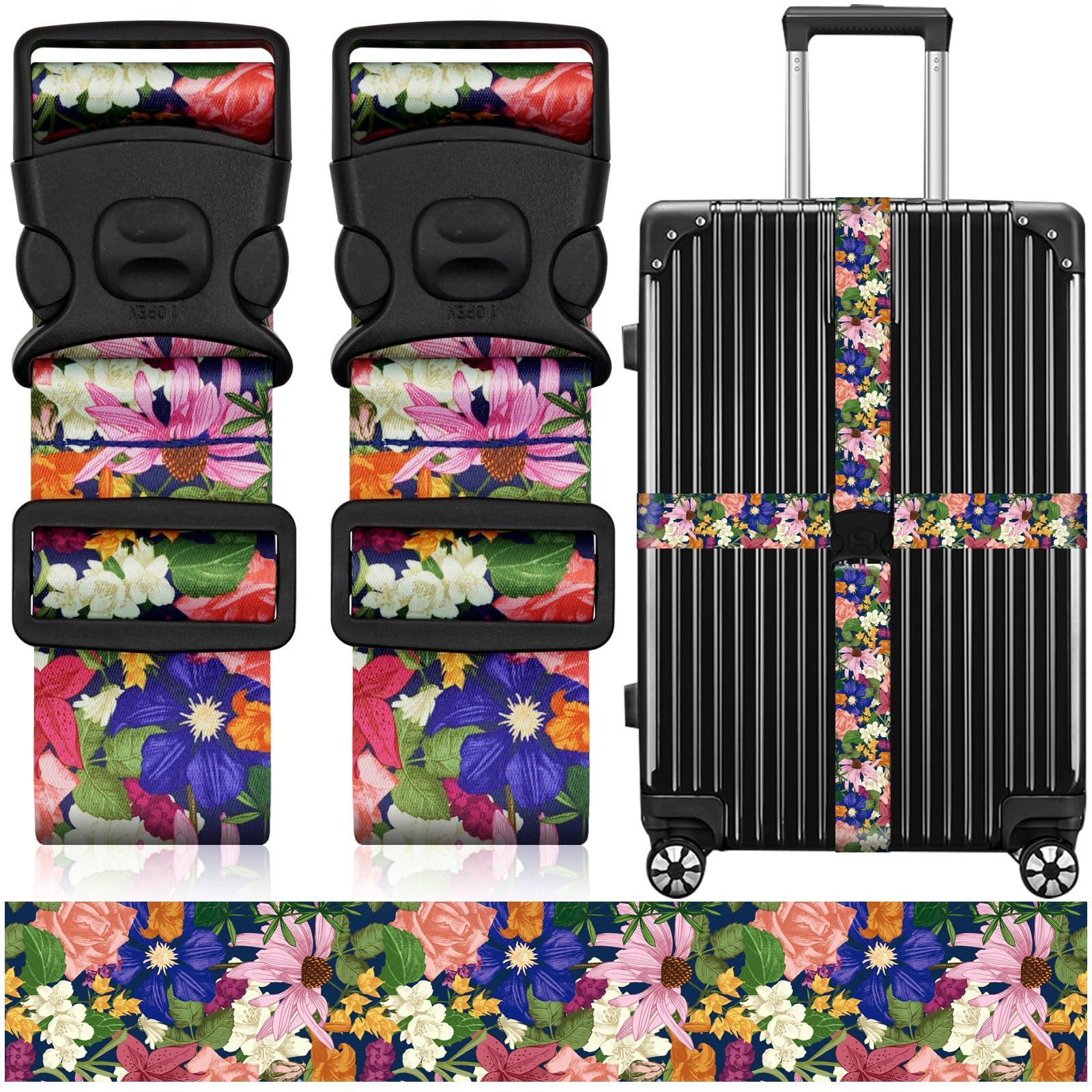 2 Pack Luggage Straps for Suitcases, Adjustable Travel Belt with Double Lock and Quick Release Buckle, Heavy Duty Nylon Bag Packing Strap, Bright