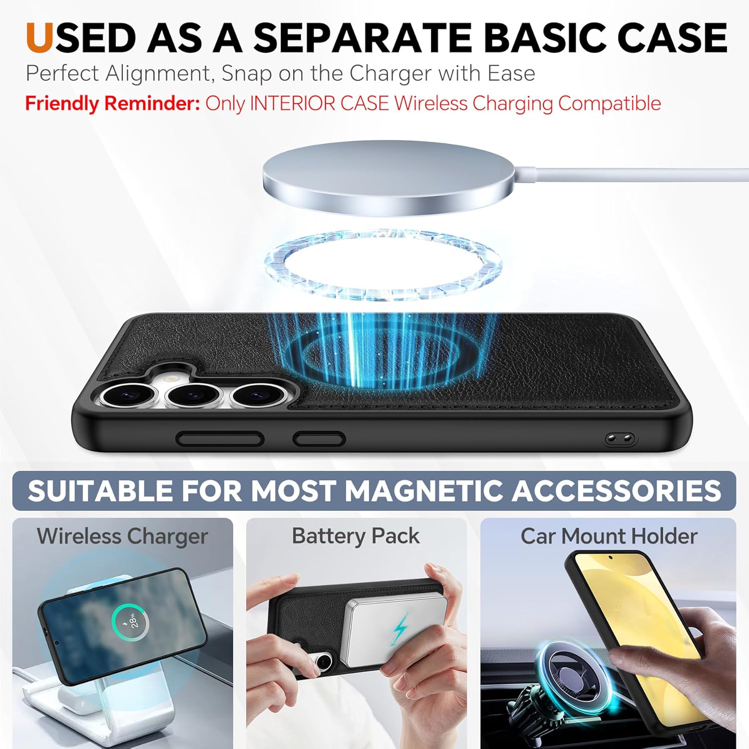 TUCCH Wallet Case for Galaxy S25, [Removable] 2 in 1 [Wireless Charging] Wrist Strap RFID Blocking [4 Card Holders] PU Leather Cover, Magnetic Detachable Stand Folio for Galaxy S25, Textured Black