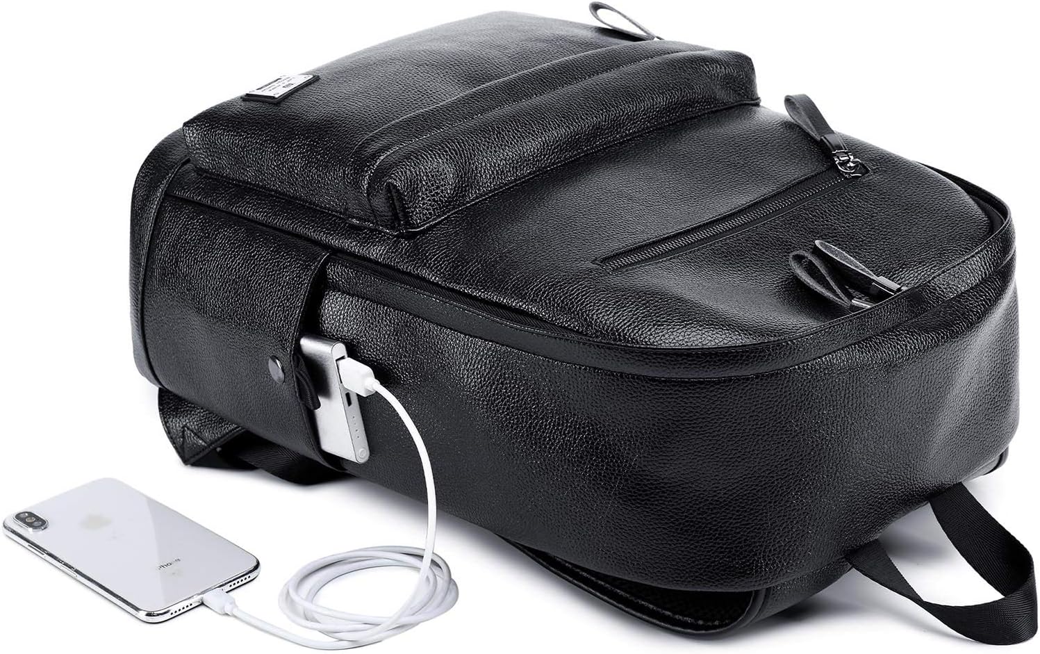 weiatas Black Leather Laptop Backpack for Men Women Work Travel, College School Backpack Casual Daypack fits 15.6 Inch - Image 7