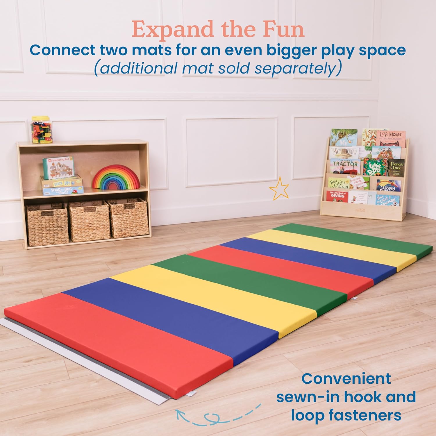 ECR4Kids SoftZone 4-Section Rainbow Runway Activity Mat, Folding Playmat, Assorted