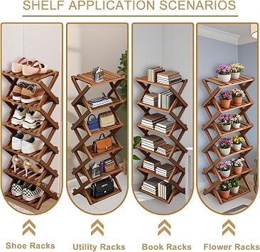 Comeon Bamboo Shoe Rack, Foldable Vertical Shoe Rack for Front Door Entrance Narrow Shoe Organizer Small Shoe Shelf for Entryway Shoe Storage Closet Multi-Tier (Brown Colors,4 Layers)