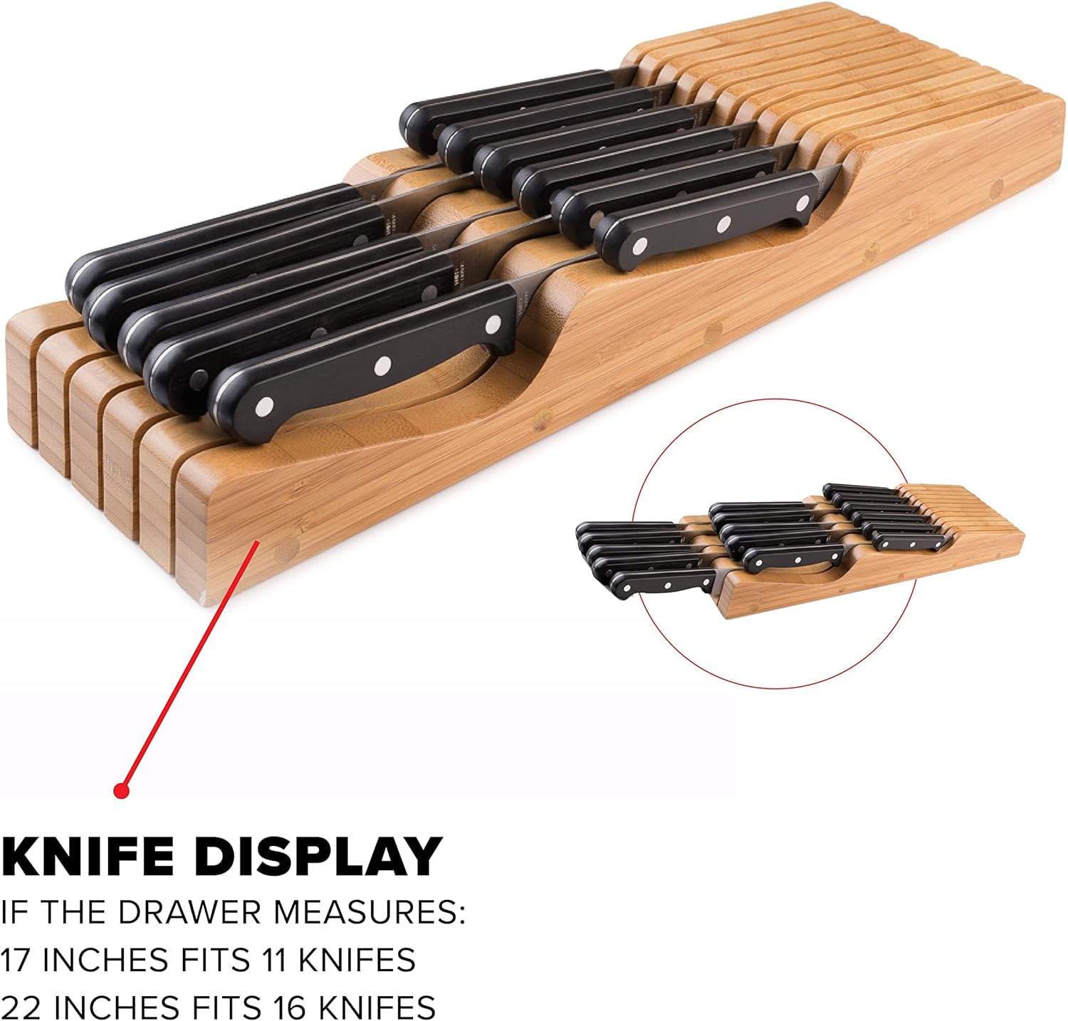 Bellemain 100% Pure Bamboo in Drawer Knife Block | 16 Knife Slots Knife Drawer Organizer | Store Knives Safely with The Blades Down | Storage Solution for Your Kitchen | Knife Organizer Drawer Insert - Image 4
