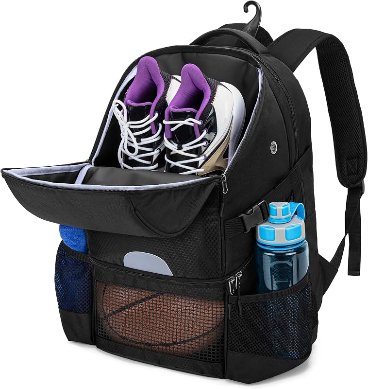 Basketball Backpack for Men, Soccer Bag with Ball & Shoe Compartment | Large Main Space for All Equipment, Back Fence Hook, Suitable for Daily Practices and Tournaments