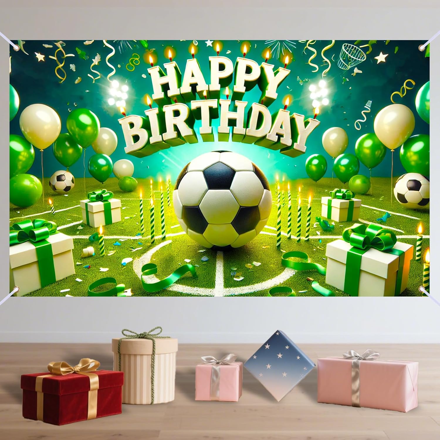 Nuxovilar Soccer Birthday Banner - Sports Theme Party Backdrop with Balls, 71x43 Inch Large Decor for Boys, Kids, Yard Sign, Reusable Stadium Background - Image 2