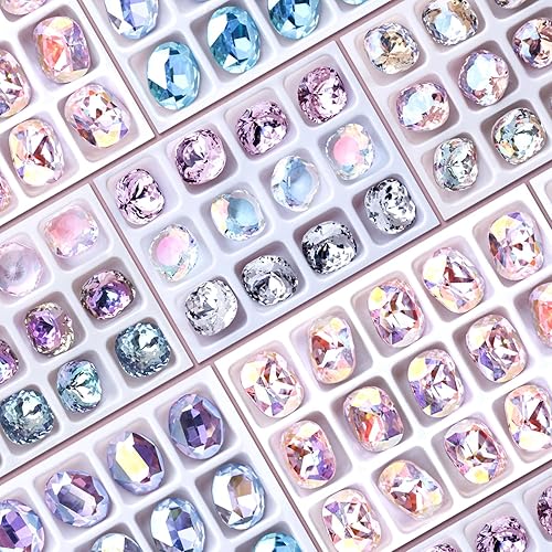 Miniatura 2 de 12 diamantes de imitación grandes de cristal K9 para decoración de uñas, forma cuadrada redonda, 0.394 x 0.315 in, piedras preciosas plateadas,