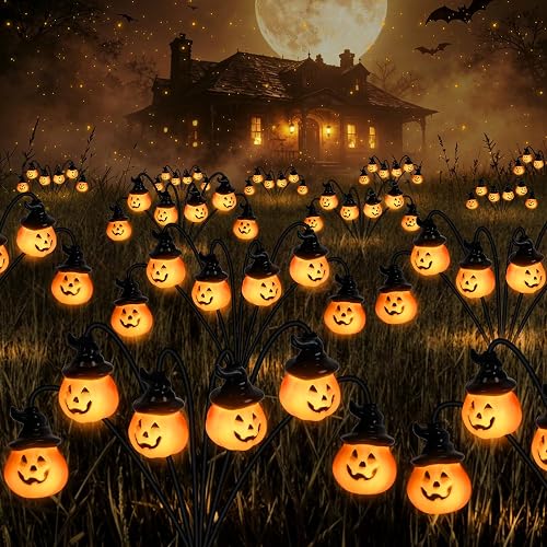 THPANEI 4 Pack Pumpkin Solar Halloween Lights Outdoor,Halloween Decorations