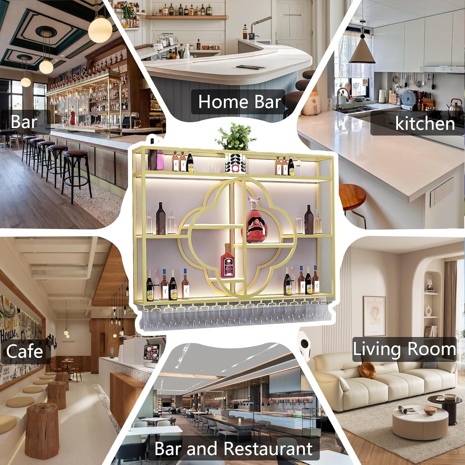 47.2IN Wall Mounted Wine Rack, Large Capacity Wall Wine Rack, Liquor Shelf with Glass Holder for Wine Bottles Display and Storage, Bar Shelves for Home, Dining Room, Kitchen (Black, 47.2/120cm)