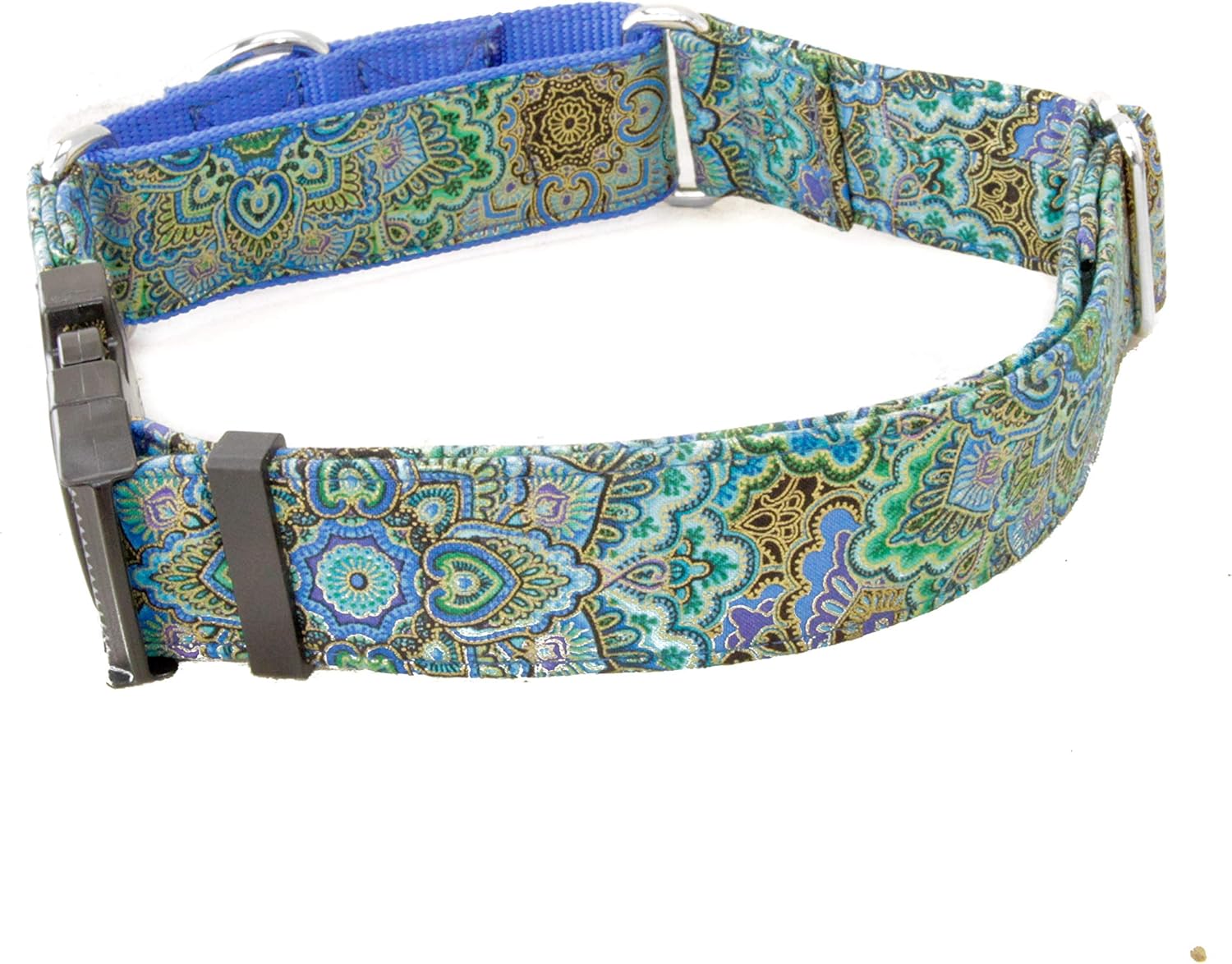 Caninus Collars Aquamarine Blooms Dog Collar 5/8" - 2" Width Buckle & Martingale (Martingale Collar, S - 2" Width)