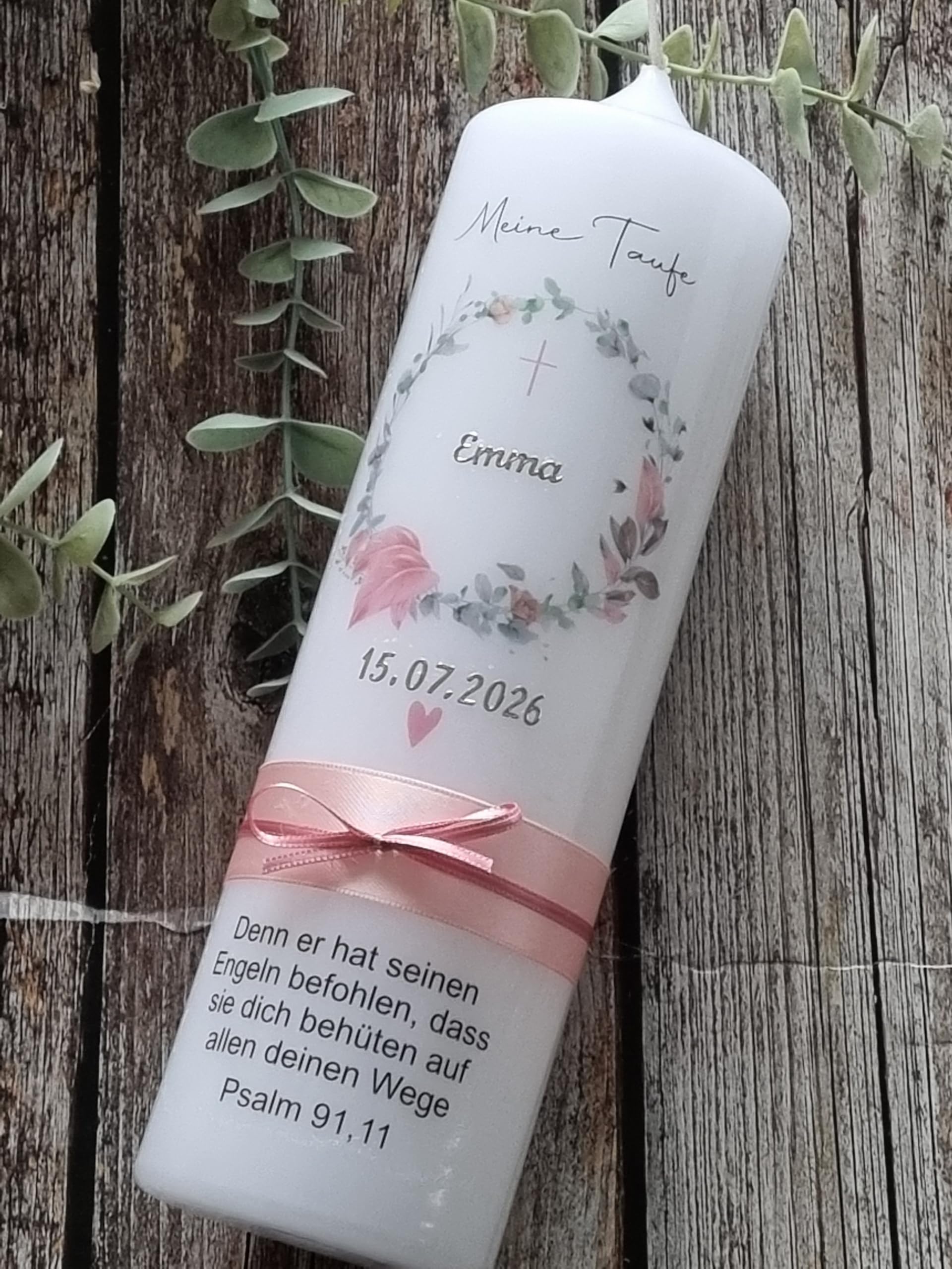 Candela di eucalipto, 25 x 7 cm, personalizzabile con nome e data del matrimonio, regalo di nozze