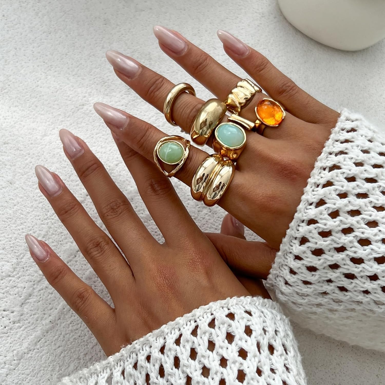Chunky Gold Rings for Women,Vintage Rhinestone Stackable Knuckle Rings Set Statement Irregular Adjustable Rings Minimalist Fashion Beach Jewelry - Image 2