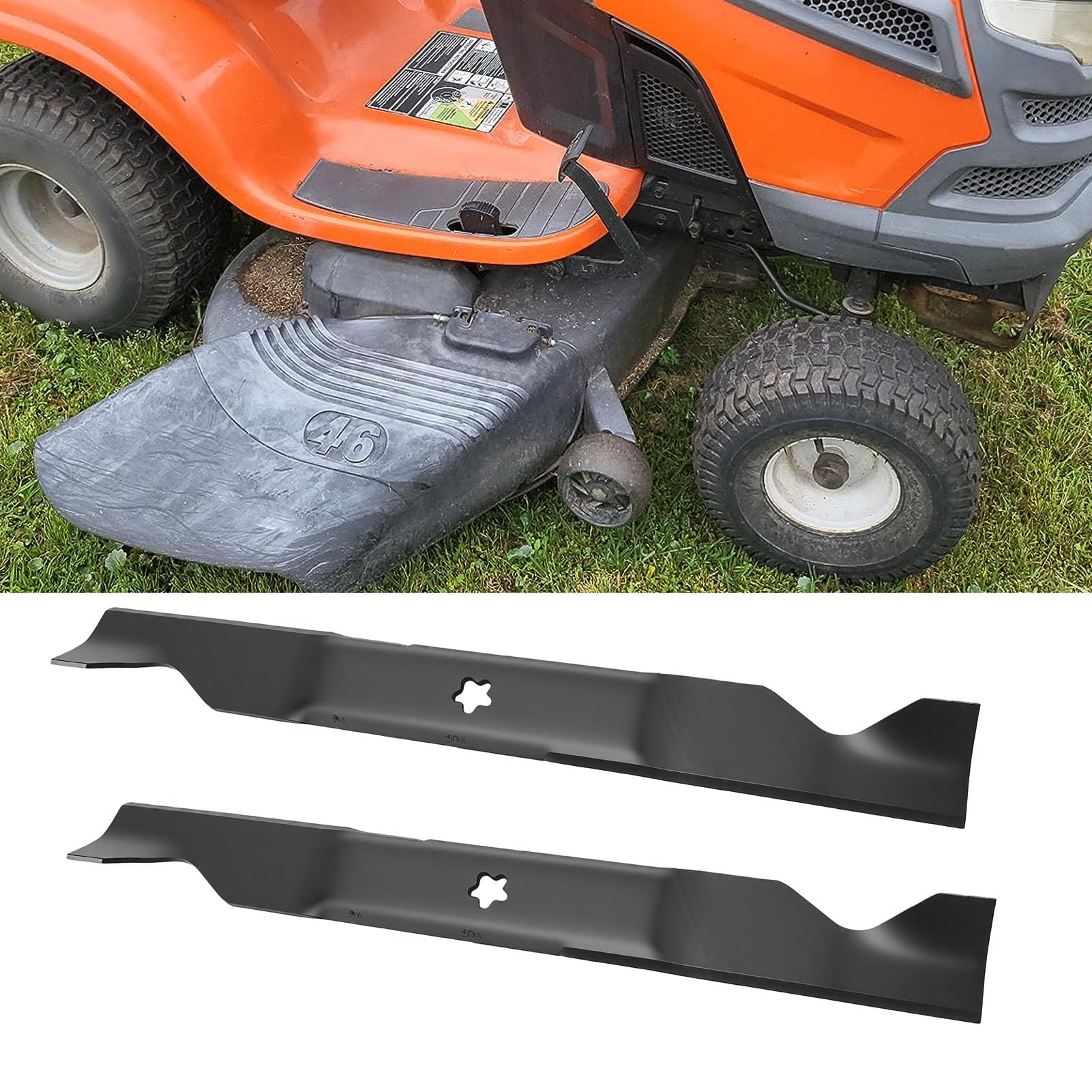 Luocute 2 Cuchillas de Repuesto para Cortacésped de Elevación Alta de 46 Pulgadas para YTH22V46 YTH22K46 YTH2146 YTH20K46 YT46LS YTA1946 YTA20V46 YTA22V46, con Acero Al Carbono y