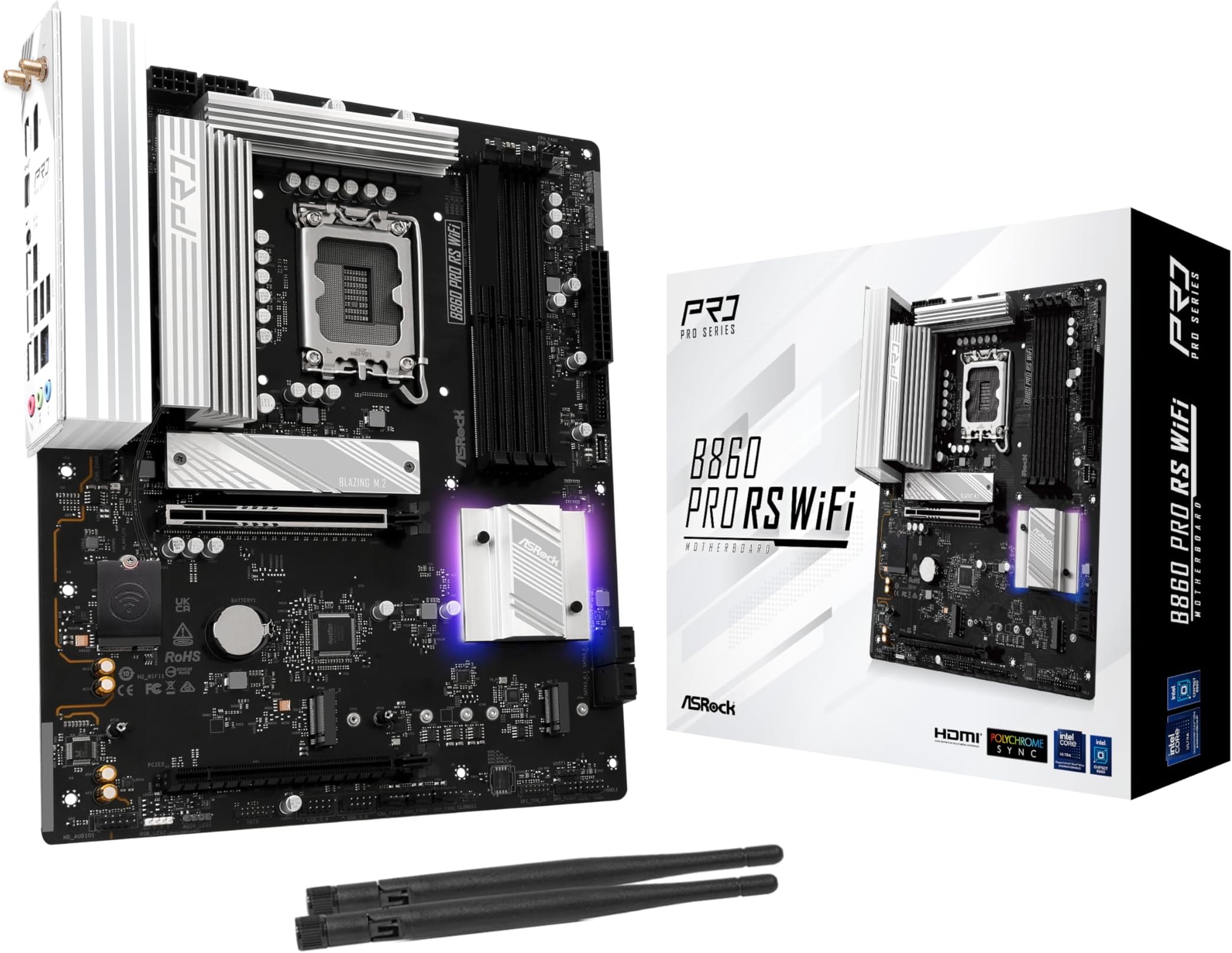 B860 Pro RS WiFi 6E Intel Core Ultra (Series 2) DDR5 up to 8666+ (OC) MHz 256GB M.2 LGA1851 ATX Motherboard BIOS Flashback SATA3 6.0 Gb/s PCIe 5.0 Realtek 2.5G LAN M.2