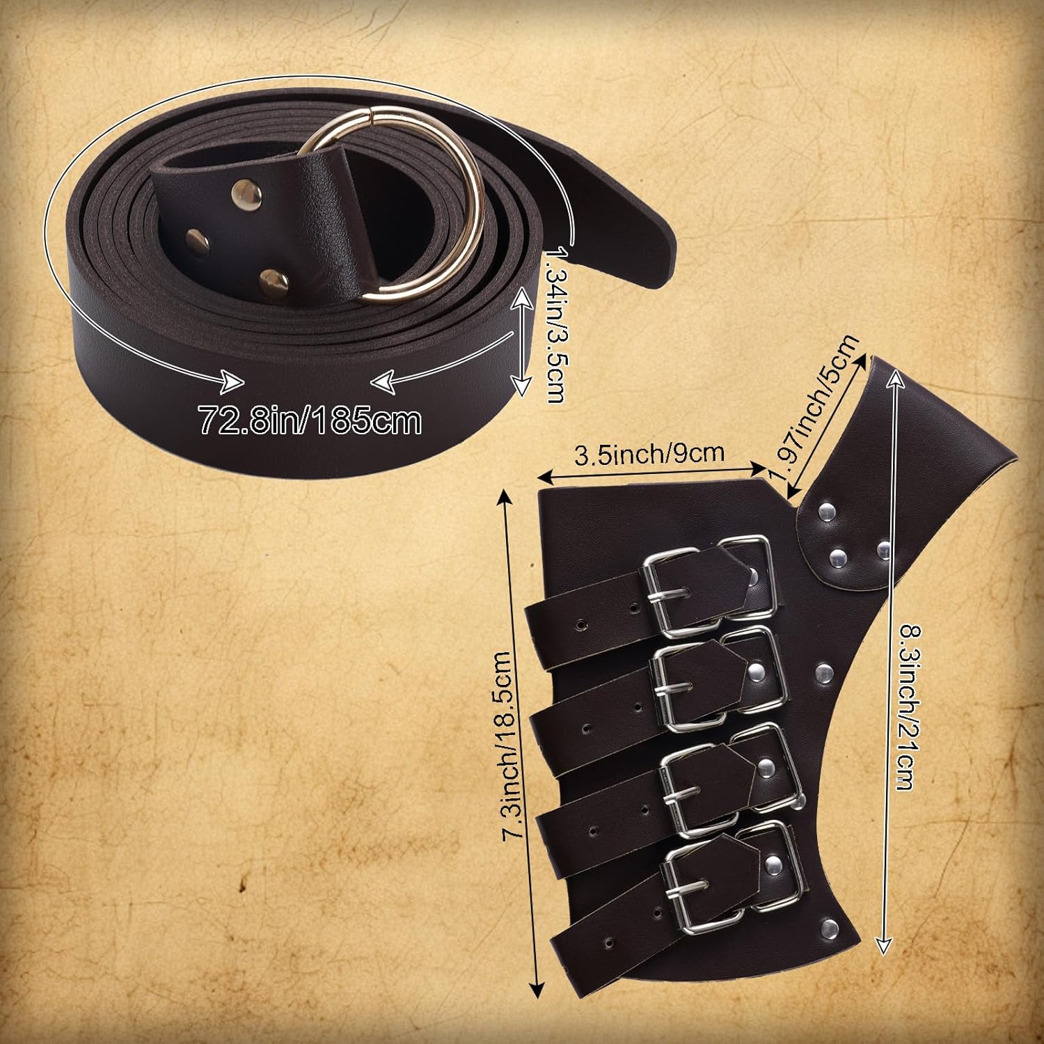 2 Pcs Medieval Sword Belt with Sword Frog Holster Adjustable Sword Holster Renaissance Renaissance Belt Knight Costume Accessory for Halloween - Image 2