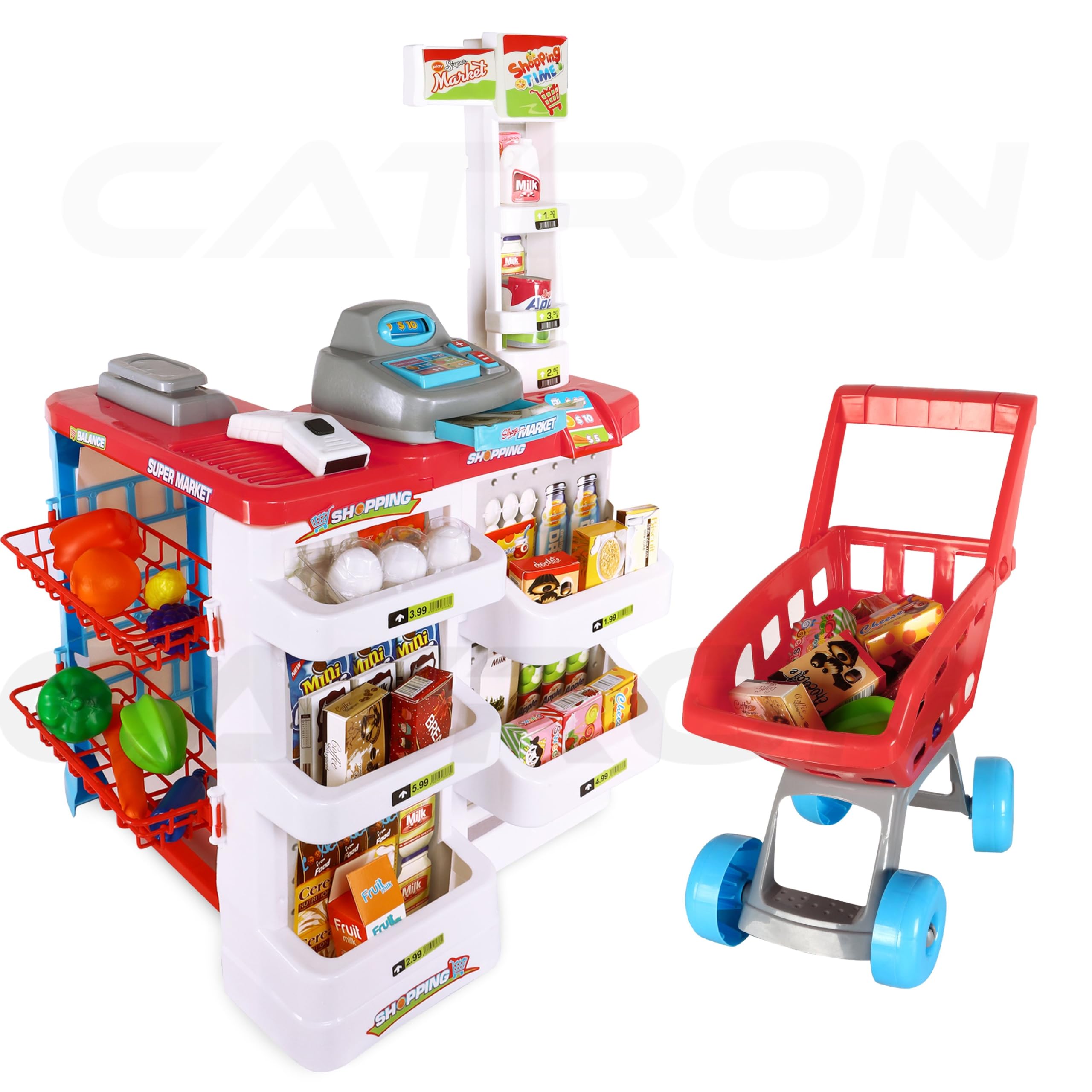 Catron Role Pretend Playset Big Size Home Supermarket kit for Kids Toys with Shopping Cart Kitchen Set Kids Toys for Boys and Girls (Big 55 Pcs Kitchen Set) 3