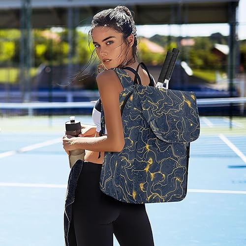 Miniatura 7 de Mochila de bádminton de tenis, transpirable, azul y dorado, mapa de aventura, 2 raquetas acolchadas para tenis, bolsa de gimnasio para mujeres,