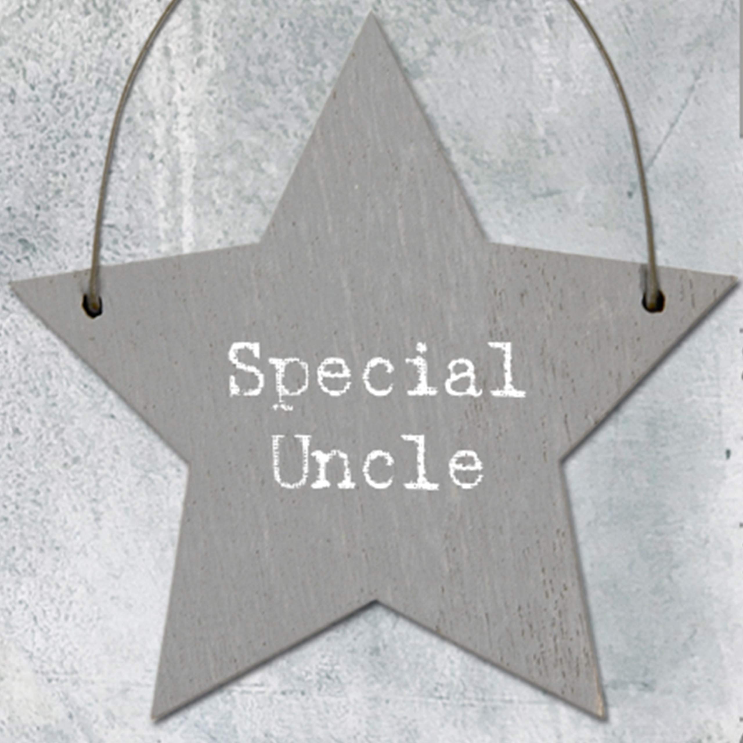 Pebble Eleven Tiny Wooden Message Tags Heart Star Board Gift Label Small Mini Signs Keepsakes (Star, Special Uncle)
