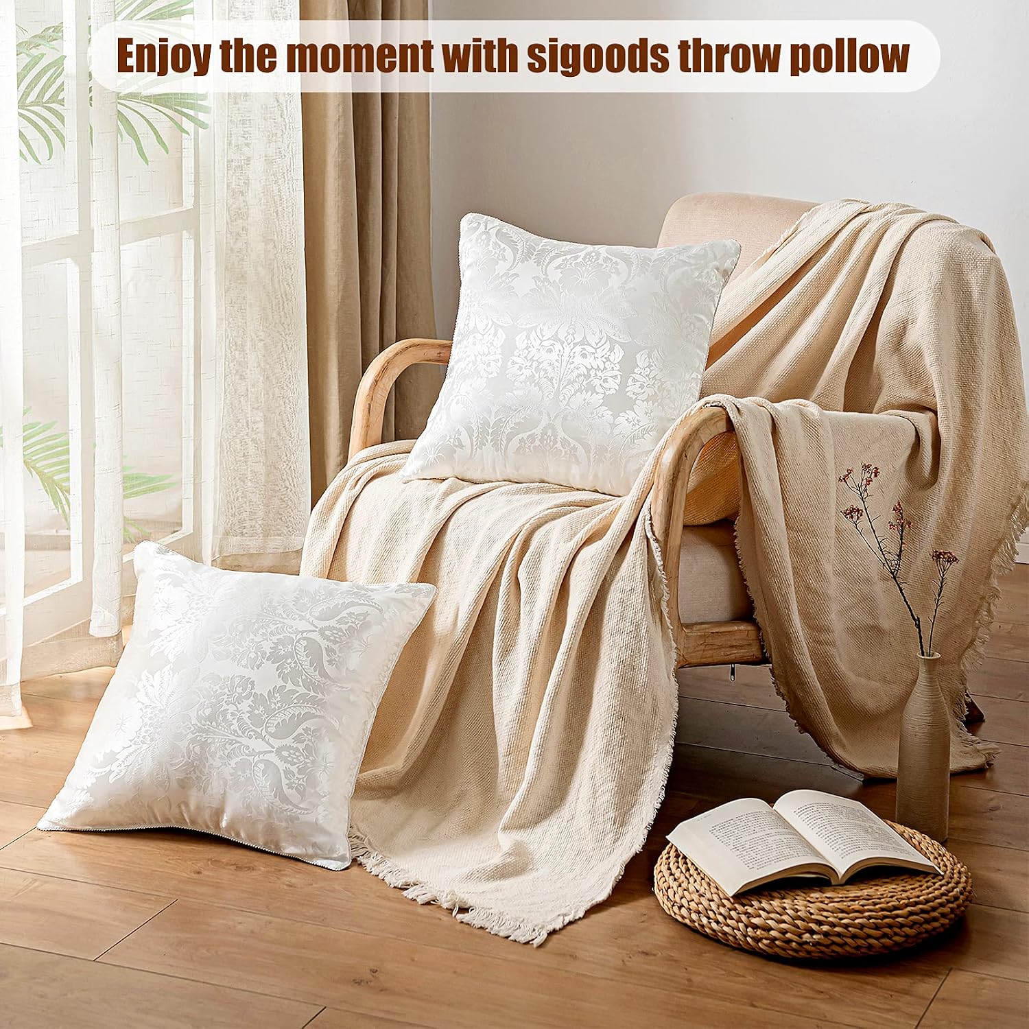 SIGOODS Set of 2 Throw Pillow Inserts, Pillow Stuffer with Flowers Printed 18 x 18 Square Form Sham Couch Pillow Filler Super Soft Microfiber Filled Decorative Pillow Cushion for Sofa and Bedroom