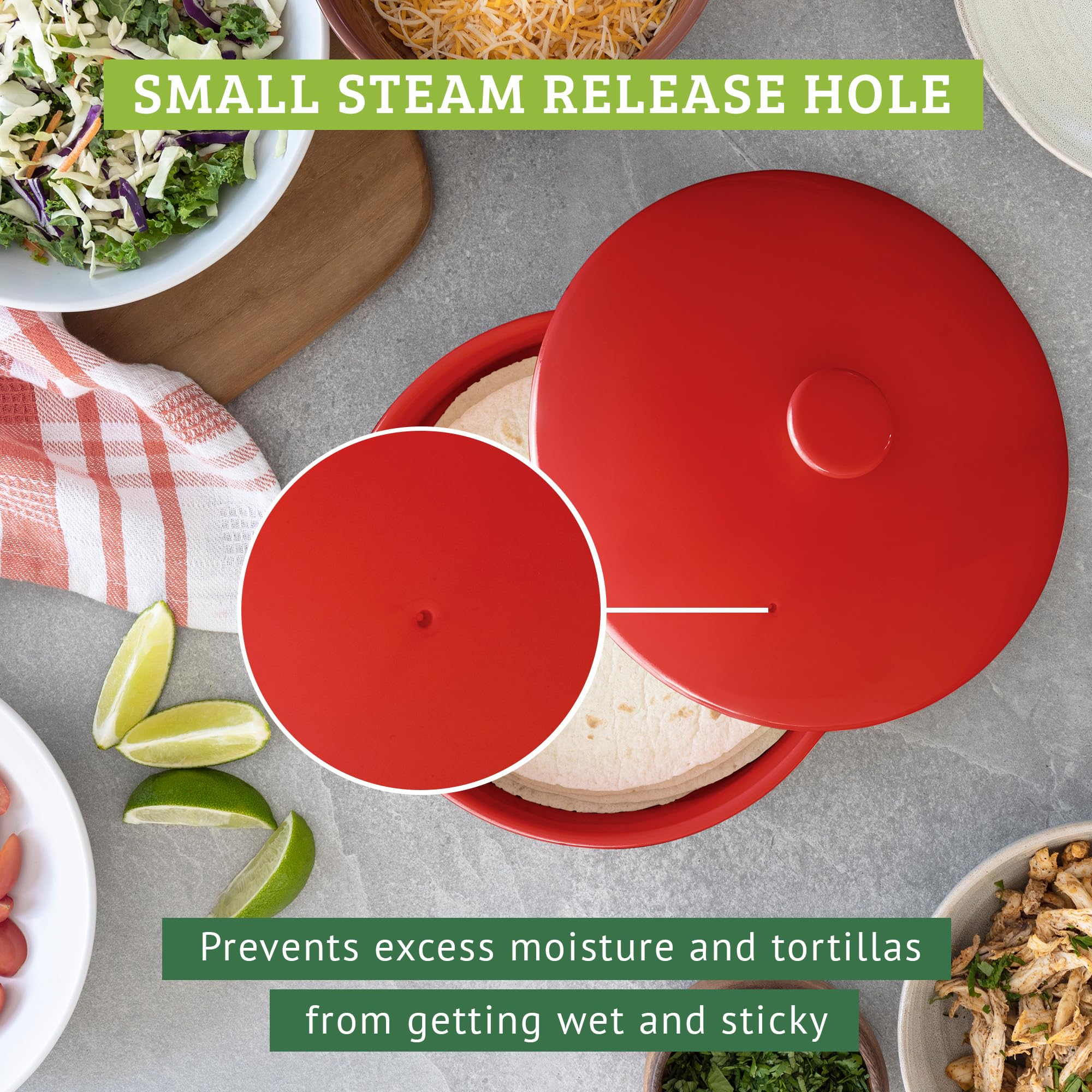 Chef Tacos Microwave keramische tortilla-warmer, 20 cm, crème, met deksel (wit
