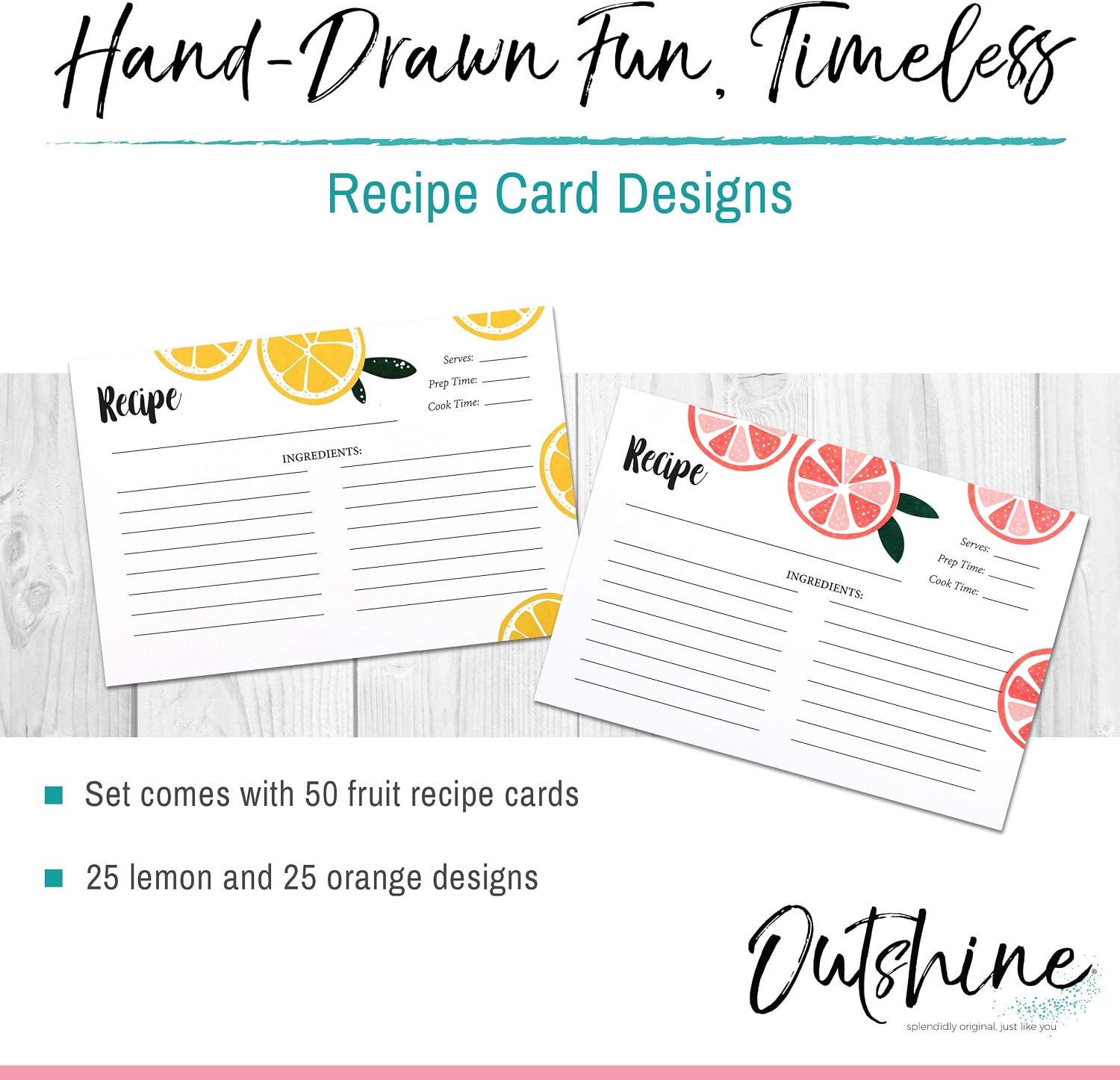 OUTSHINE Recipe Cards 3×5,Fruit Design | Recipe Card Template for ...