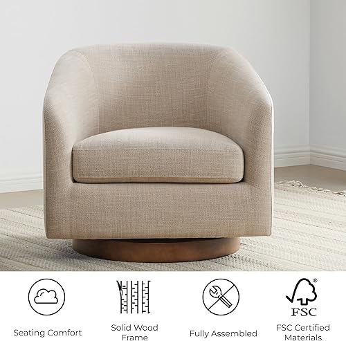 Miniatura 3 de CHITA - Silla decorativa giratoria con diseño de barril tapizada, certificada FSC, para sala de estar, completamente ensamblada, beige lino Lino