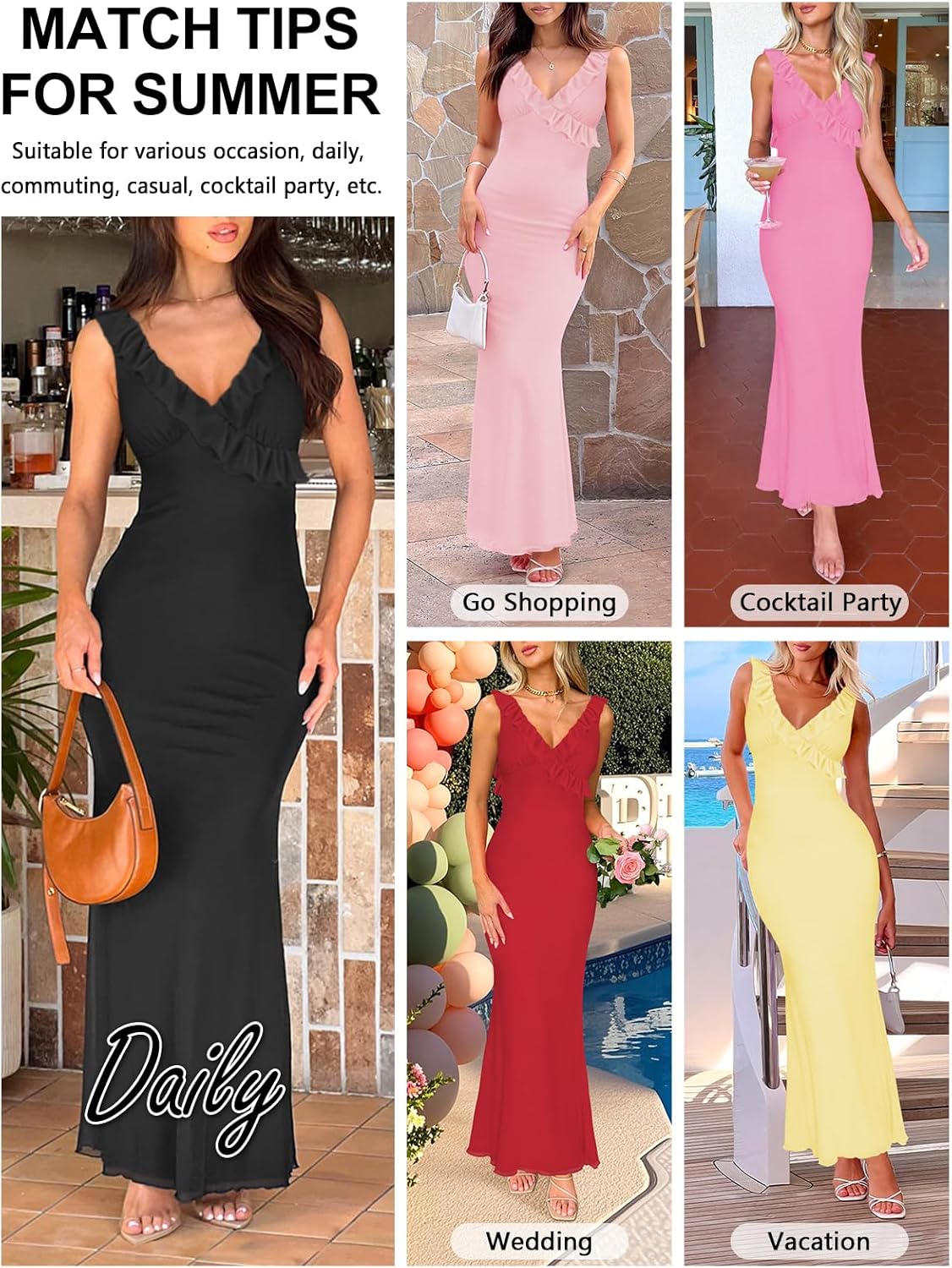 Women Sexy Sleeveless V-Neck Ruffle Backless Summer Dresses Long Formal Dress for Women Cocktail Party Prom Dress - Image 6