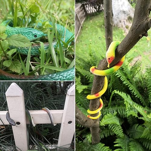 Miniatura 3 de LXS Serpientes de goma para mantener alejados a los pájaros, 4 piezas de juguetes de serpiente de goma falsa realistas para accesorios de jardín