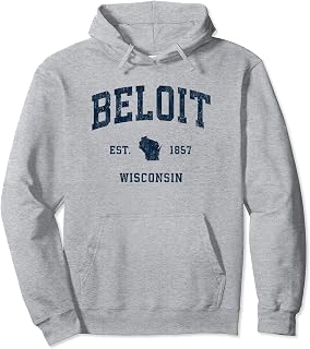 Beloit Wisconsin WI Vintage Athletic Navy Sports Design Pullover Hoodie