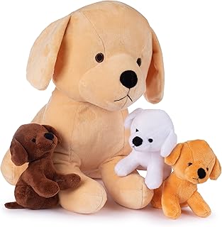 Plush Creations Stuffed Mommy Dog with 3 Puppies in her Tummy | Stuffed Animal Family | Stuffed Animal Mom and Baby | Baby Toy Stuffed Animals | Stuffed Animals for Ages 0+