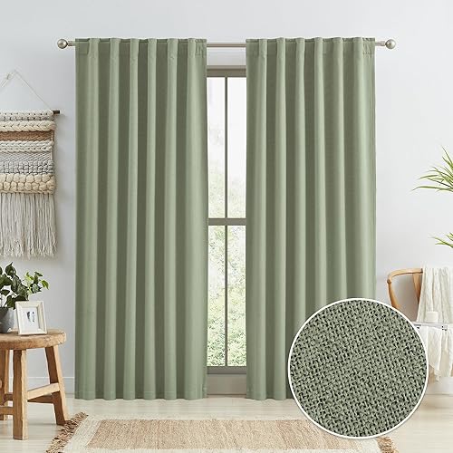 KEQIAOSUOCAI Cortinas opacas de lino verde salvia para dormitorio, decoración del hogar de dormitorio natural, cortinas largas para sala de estar,