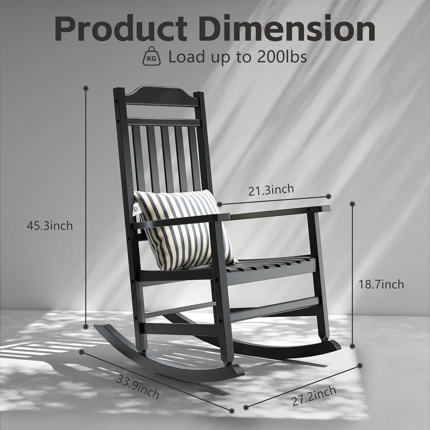 Patio Rocking Chair Outdoor Set of 1,Weather Resistant Poly Resin Oversized Porch Rocker,High Back Smooth Design,350lb Weight Capacity,Indoor Outdoor Use