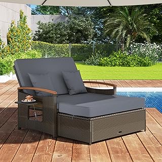GIANTEX Lounge Möbel Outdoor, Outdoor Sofa, Gartensofa mit Liegefunktion, Garten Doppelliege Gartenliege 2 Personen, Gartenlounge Rattan, Balkon Lounge Sofa, Daybed Garten, Balkonsofa Kleiner Balkon