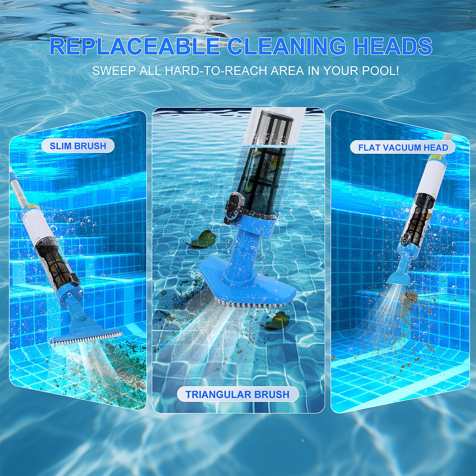 4 in 1 Cordless Rechargeable Small Pool Vacuum spa hot tub 90 Mins Running Time, 12 Gallons/Min Powerful Suction — view 3
