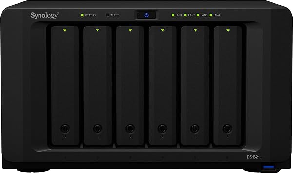 Synology DiskStation DS1621+ NAS Server for Business with Ryzen CPU, 16GB Memory, 1TB M.2 SSD, 12TB HDD, DSM Operating System, iSCSI Target Ready