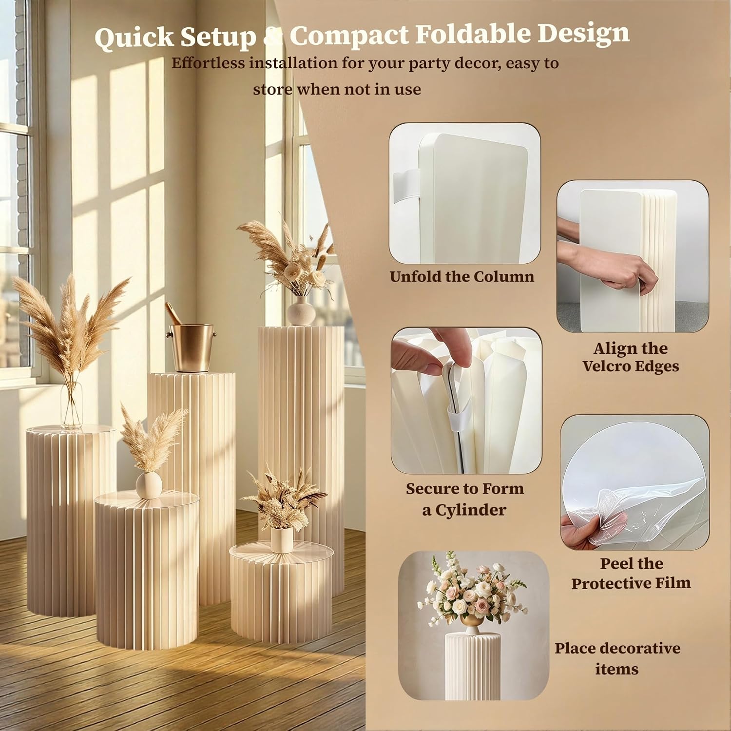 5pcs White Pedestal Stand Wedding Pillars Columns Cylinder Stands for Party