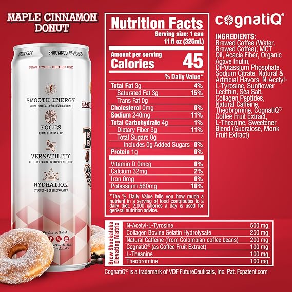 Brew Shockalaka Maple Cinnamon Donut Cold Brew Coffee, Zero Sugar, 12 Pack