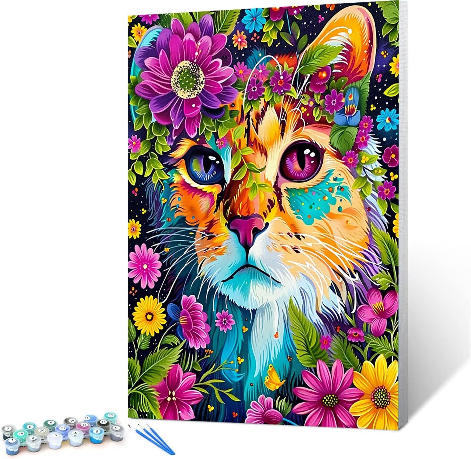 Malen nach Zahlen Kinder ab 7 8 9 10 Jahre Mädchen, Malen nach Zahlen Erwachsene Malen-Nach-Zahlen Kinder Teenager Kreatives fürGeschenkideen Malen nach Zahlen Katzen Blumen 60x80cm (mit Rahmen)