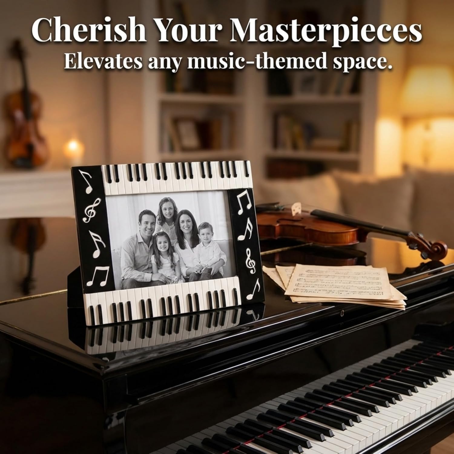 Broadway Gift Piano Keyboard Musical Notes Treble Clef Decorative 5x7 Picture Frame,Multicolor