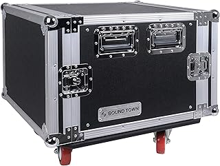 Sound Town 8U PA/DJ Rack/Road Case, 8-Space, with 17â€ Depth, Casters, Plywood, Metal Ball Corners (STRC-8UW)