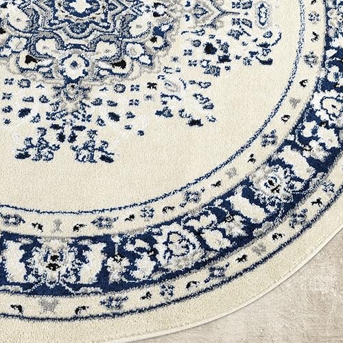 Vista 193 de Antep Rugs - Alfombra oriental de 5 x 7 con medallón tradicional para interior Siesta (beige crema, 5 pies 3 pulgadas x 7 pies)