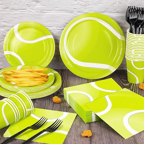 Vista 12 de durony 144 Pieces Sports Themed Paper Plates and Napkins Dinnerware Set Sports Birthday Party Tableware Paper Plates Napkins Forks Serve 24 for
