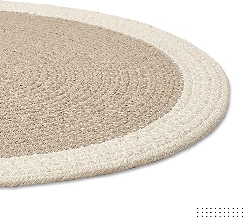 Miniatura 5 de Encasa XO Juego de 6 manteles individuales  Tapete redondo de algodón  13 pulgadas de diámetro  Beige y blanco roto  Cargadores para platos de cena