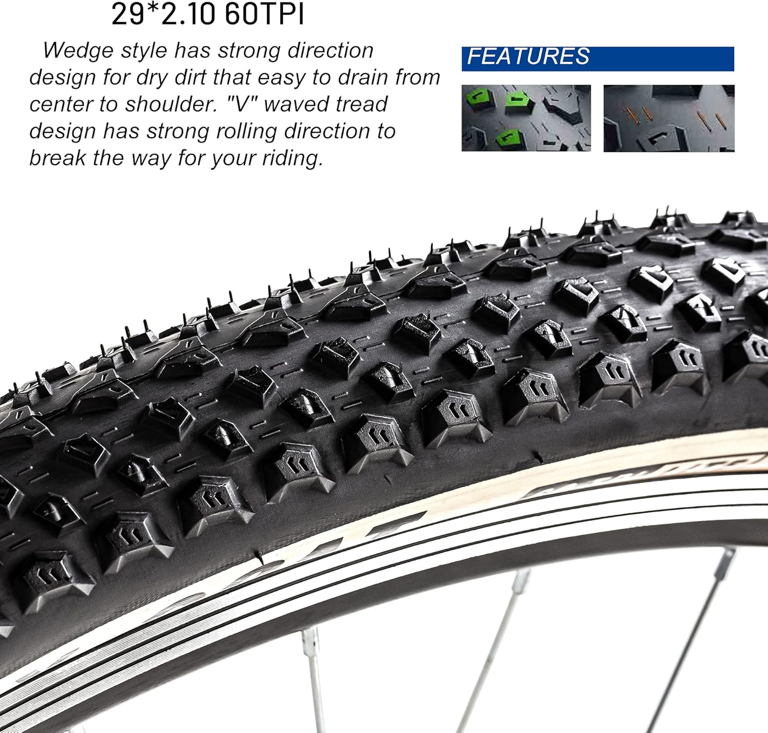 Elecony Bike Tire 29x2.10 Folding Mountain Bicycle Tire, OBOR Tires Billy Goat, Advanced MTB TIRE, Replacement Tire 60 TPI W3104, White : Sports & Outdoors