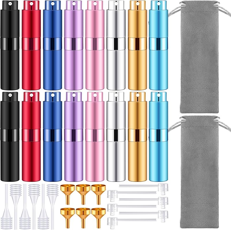 Honeydak Frascos Pulverizadores Recarregáveis para Perfume, 8 mL, Multicoloridos, Pacote com 16