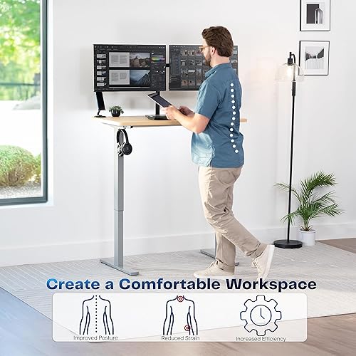 Vista 946 de VIVO DESK-KIT-1W6G - Escritorio eléctrico de pie de 60 x 24 pulgadas, ajuste de altura de memoria, serie 1B, parte superior de nogal oscuro de una