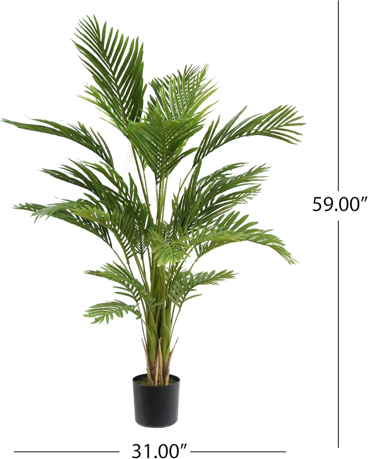 Artificial Palm Tree, Faux Tropical Indoor Plant, Green, 59 in. Tall, 31 in. Wide, Potted